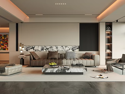 Elegant Modern Minimalist Living Room With Luxury Marble Coffee Table And Comfortable Sofa Arrangement 3d model