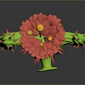 Decorative Character Green Cactus With Red Flower And Yellow Blooms Design
