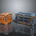 Industrial Metal Storage Crates With Orange And Blue Design And Reinforced Panels