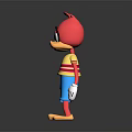 Cartoon Character Standing With Red Head Striped Shirt Blue Shorts White Gloves And Yellow Feet