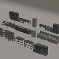 Stainless Steel Commercial Kitchen Equipment With Shelves Counters Refrigerators And Sinks