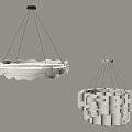 Modern Hanging Chandeliers With White Wavy Shades And Gold Metal Accents