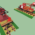Red Space Themed Train Models On Tracks With Cosmic Design Elements 3d model