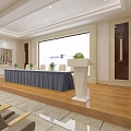 Spacious Conference Room Interior With Rows Of Chairs Projection Screen And Decorative Painting