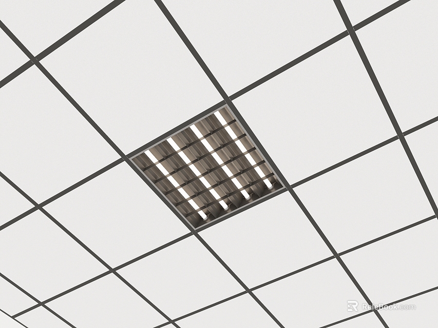 Modern Recessed Ceiling Light With Grid Pattern Ceiling And Linear Strip Lights 3d model 