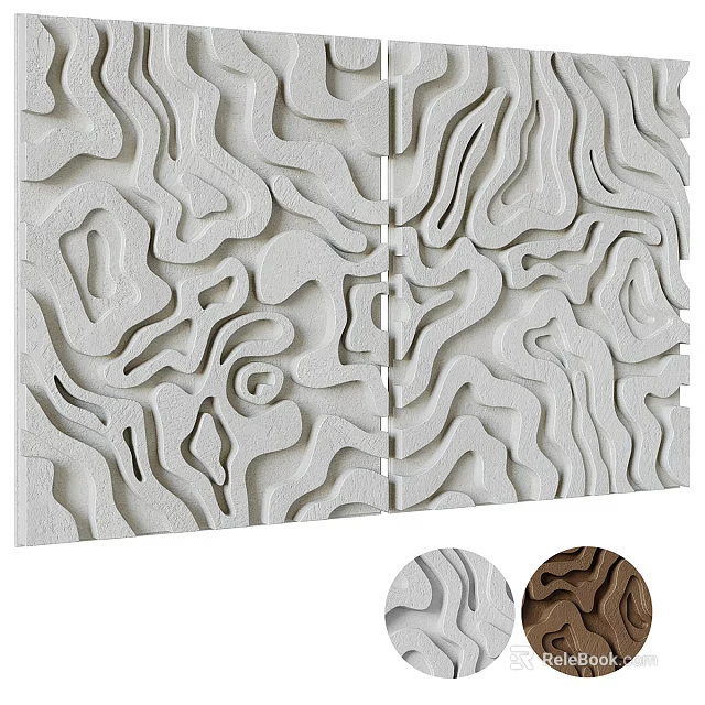 Modern 3D Textured Wall Panels With Abstract Wave Design In White Gray Brown 3d model 