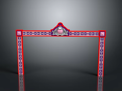 Ornate Decorative Archway With Red Border And Symmetric Patterns Top Circular Ornament And Intricate Designs 3d model