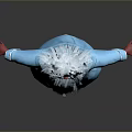 Red Skinned Creature With Long White Beard In Blue Robe Standing On Dark Reflective Surface
