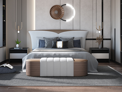 Modern background double bed 3d model