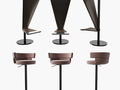 Modern Bar Stools With Brown Upholstered Seats And Black Metal Bases 3d model