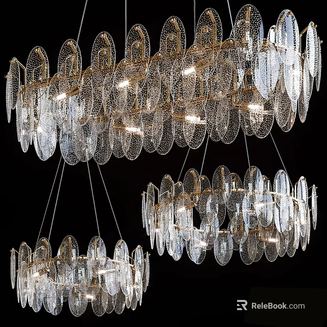 Modern Crystal Chandeliers With Transparent Disc Design And Metallic Hanging Frames 3d model 