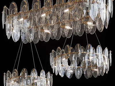 Modern Crystal Chandeliers With Transparent Disc Design And Metallic Hanging Frames 3d model