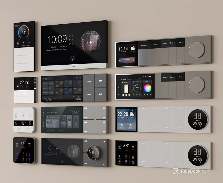 Modern Smart Switch Panels With Digital Display Temperature Time And Control Functions 3d model 