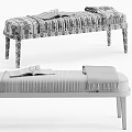 Navy Blue Velvet Ottoman Bench With Vertical Tufted Gray Legs and Cozy Blanket on Top