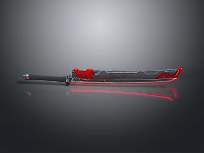 Modern Decorative Blade With Black Handle Red Patterns And Reflective Surface 3d model