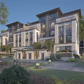Modern Townhouse Exterior Architecture With Multi Story Stone Facade Large Windows And Landscaped Greenery