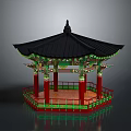 Traditional East Asian Pavilion Architecture With Black Roof Red Columns And Colorful Carvings