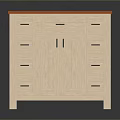 Modern Wooden Storage Cabinet With Orange Countertop And Multiple Drawers And Doors