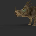 Realistic Reptile Dinosaur With Horned Head Spiked Frill And Textured Skin Standing In Gray Background