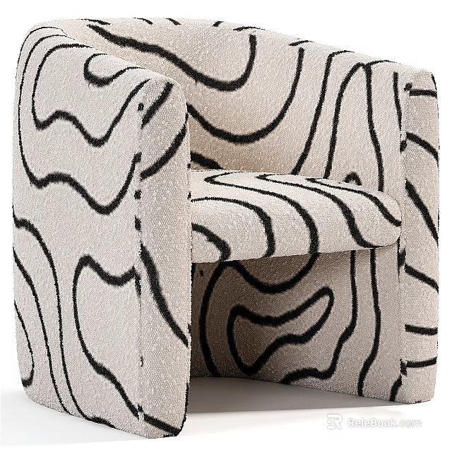 Modern Upholstered Accent Chair With Black And White Wavy Pattern Design 3d model 