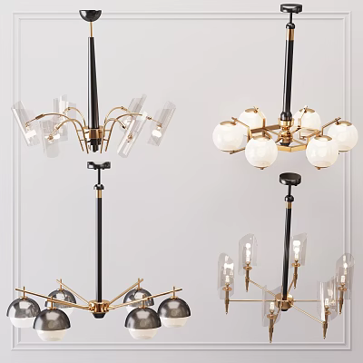 Modern Chandelier Designs With Black Brass Frame Glass Shades And Spherical Light Fixtures 3d model