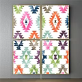 Colorful Geometric Pattern Decorative Paintings With Gold Frame Wall Art Four Panels