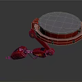 Red Mechanical Arm Equipment With Circular Platform And Robotic Components