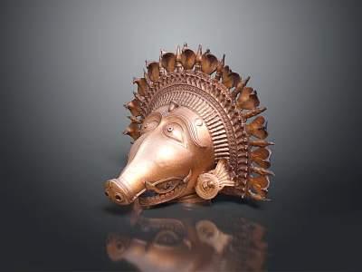 Handcrafted Bronze Head Sculpture With Detailed Facial Features Radiant Decorations And Shiny Surface 3d model