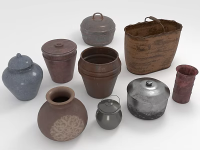 Ceramic Vessels in Various Sizes Shapes with Lidded Designs and Decorative Patterns 3d model