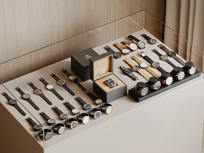 Luxury Wristwatches Displayed In Elegant Showcase Setup 3d model