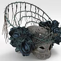 Gothic Themed Furniture Piece Featuring Thorny Frame Black Roses And Skull Decoration