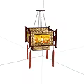Chinese Style Pendant Lamp With Carved Frame And Tassels Hanging In Blue Wall Corner
