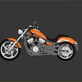 Orange Cruiser Motorcycle With Black Leather Seat Chrome Engine Parts Shiny Aluminum Wheels