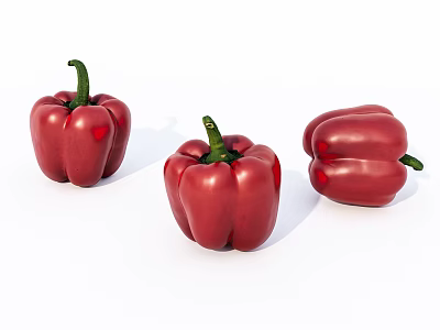 Vibrant Fresh Red Bell Peppers Three Ripe Vegetables On White Background 3d model