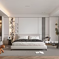 Modern Minimalist Bedroom Interior With King Bed Walk in Closet Green Plants And Decorative Elements