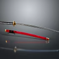 Katana Weapon Featuring Red Scabbard Silver Blade Black Gold Decorations On Gray Background With Reflection 3d model