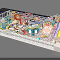 Vibrant Indoor Playground Layout With Colorful Slides Carousel Game Zones And Seating Areas