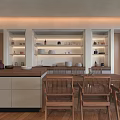 Modern Restaurant Interior With Wooden Flooring Pendant Lights Dining Table And Bookshelves