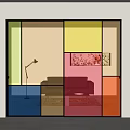 Sliding Doors With Colored Glass Panels In Modern Interior Space Design