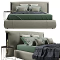 Modern Upholstered Double Bed With Gray Frame Green Bedspread Gray Pillows And Bedside Table 3d model