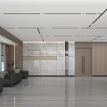 Modern Lobby Interior Design With Gray Sofas Marble Wall And Wooden Panels 3d model