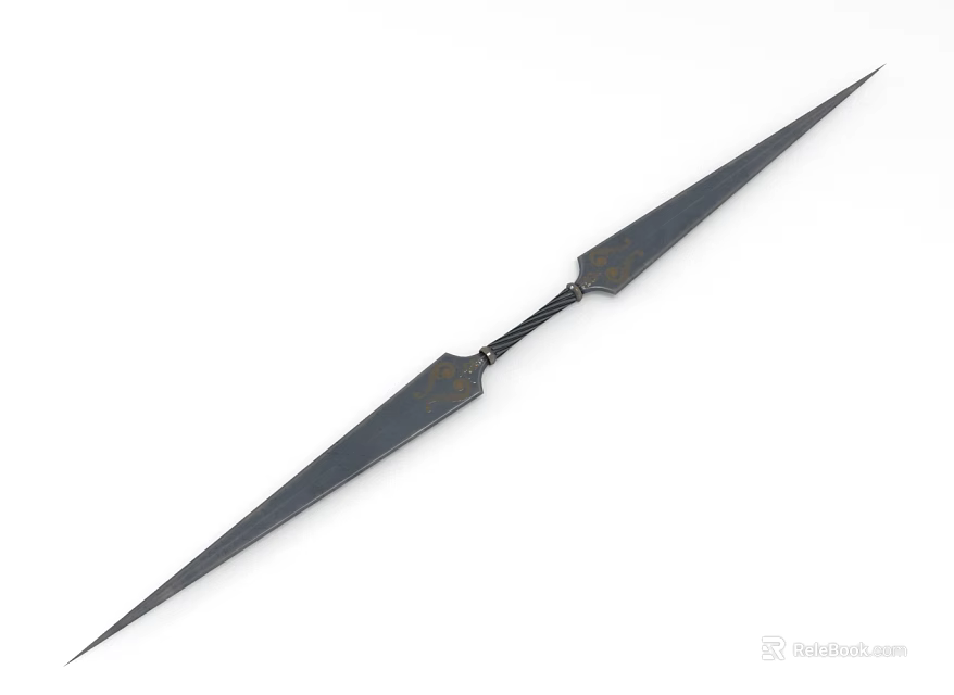 Double Edged Metal Implement With Decorative Middle Section And Sharp Tips 3d model 