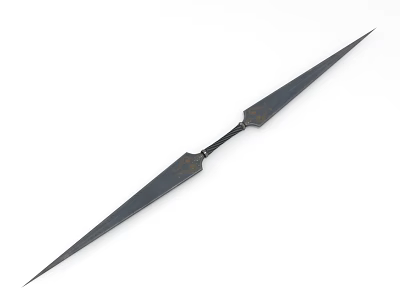 Double Edged Metal Implement With Decorative Middle Section And Sharp Tips 3d model