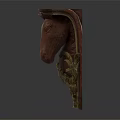 Vintage Carved Horse Head Decorative Ornament Set With Golden Accents