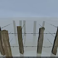 Rustic Wooden Posts Supporting Wire Mesh Fence Structure Design 3d model