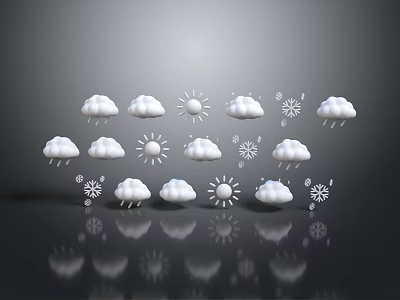 Set Of Weather Icons With Clouds Sun And Snowflakes For Design And Decoration 3d model