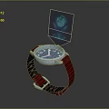 Smartwatch With Red Strap And Blue Dial Featuring Earth Projection Function