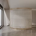 Modern Transparent Square Grid Room Divider With Curved Gold Frame In Minimalist Interior