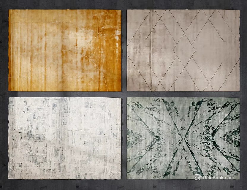 Square Rugs With Various Designs Including Geometric And Textured Patterns In Different Colors 3d model