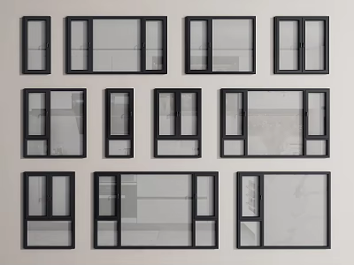 Various Modern Casement Windows Designs With Black Frames And Different Styles 3d model